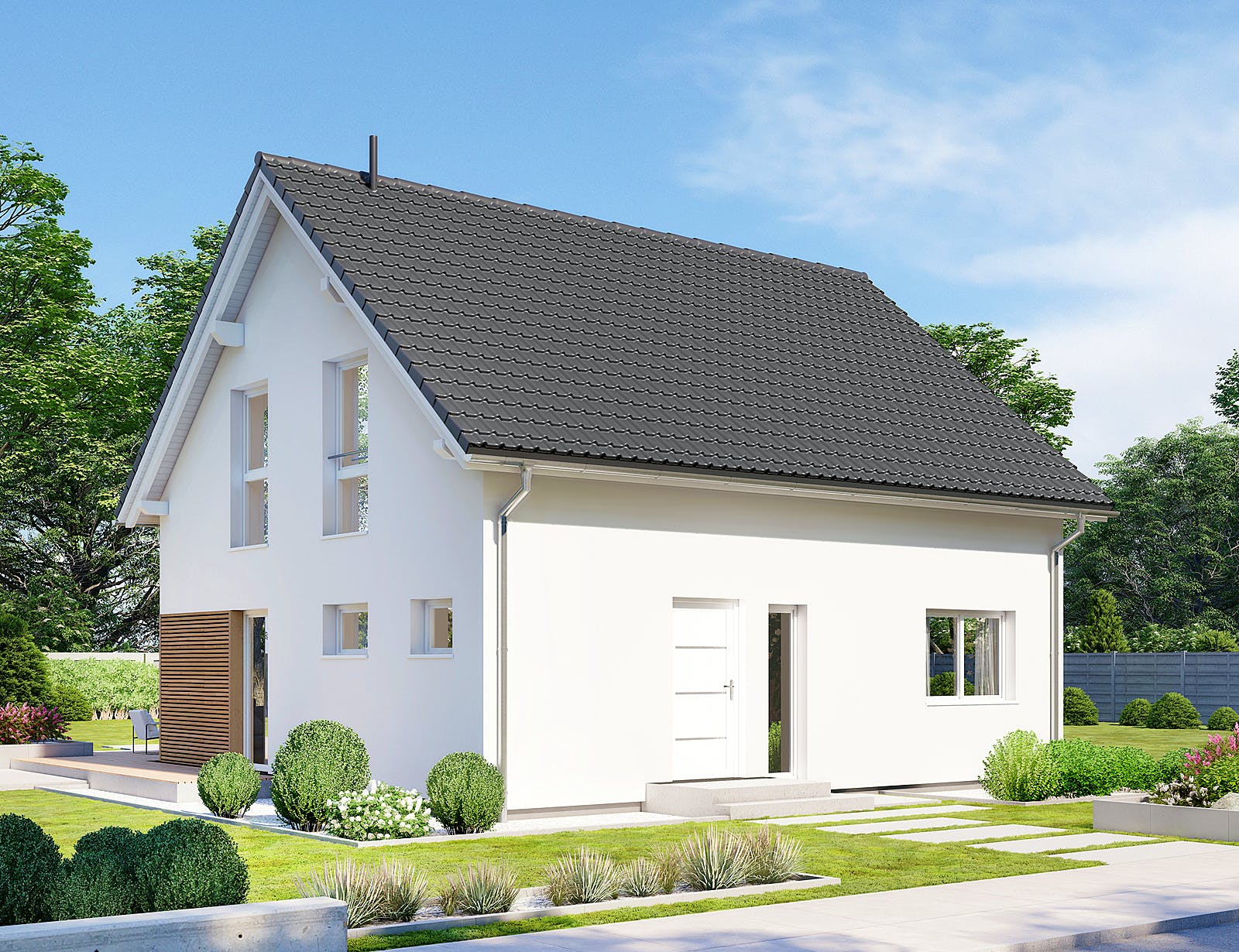Fertighaus Point 130 von Danwood - Österreich Schlüsselfertig ab 239600€, Satteldach-Klassiker Außenansicht 2