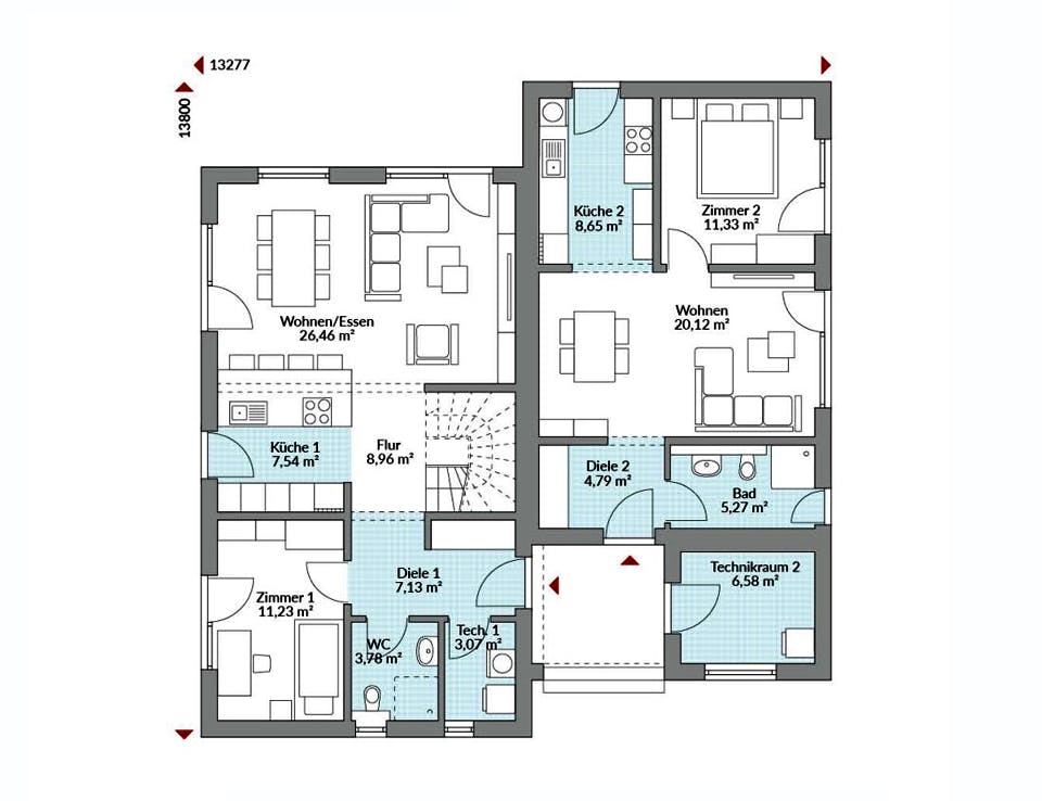 Fertighaus Privat 191 von Danwood - Österreich Schlüsselfertig ab 391300€, Satteldach-Klassiker Grundriss 1