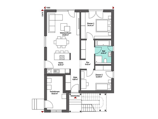 Fertighaus Plus 175 von Danwood Schlüsselfertig ab 437900€, Satteldach-Klassiker Grundriss 1