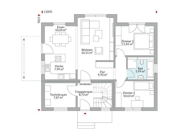 Fertighaus Plus 187 von Danwood Schlüsselfertig ab 459600€, Satteldach-Klassiker Grundriss 1