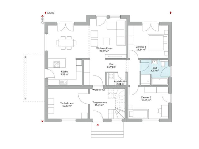 Fertighaus Plus 232 von Danwood Schlüsselfertig ab 547700€, Satteldach-Klassiker Grundriss 1