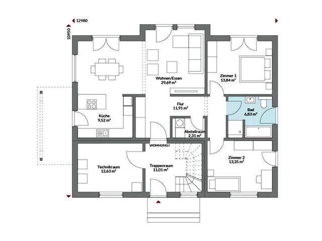 Fertighaus Plus 232 von Danwood Schlüsselfertig ab 493200€, Satteldach-Klassiker Grundriss 1