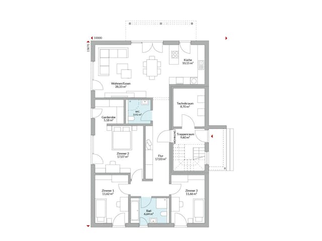 Fertighaus Plus 270 von Danwood Schlüsselfertig ab 573700€, Satteldach-Klassiker Grundriss 1