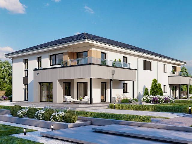 Fertighaus Poly 508 W4 von Danwood, Stadtvilla Außenansicht 1 Fertighaus Poly 508 W4 von Danwood, Stadtvilla Außenansicht 1