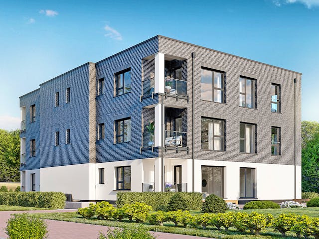 Fertighaus Poly 736 W6 von Danwood, Cubushaus Außenansicht 1 Fertighaus Poly 736 W6 von Danwood, Cubushaus Außenansicht 1