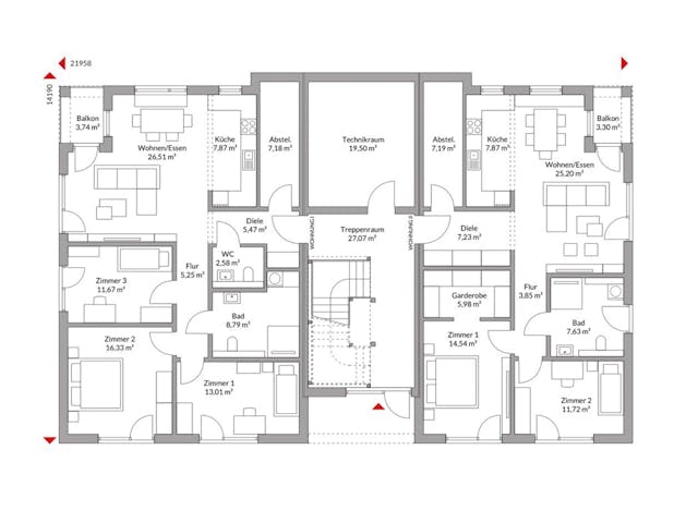 Fertighaus Poly 736 W6 von Danwood, Cubushaus Grundriss 1
