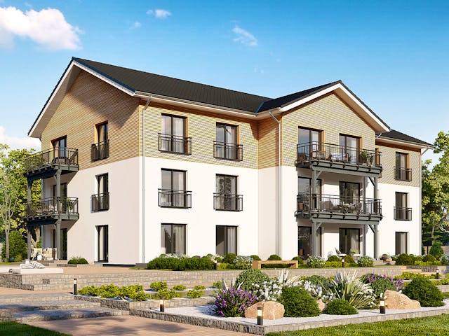 Fertighaus Poly 974 W9 von Danwood, Satteldach-Klassiker Außenansicht 1