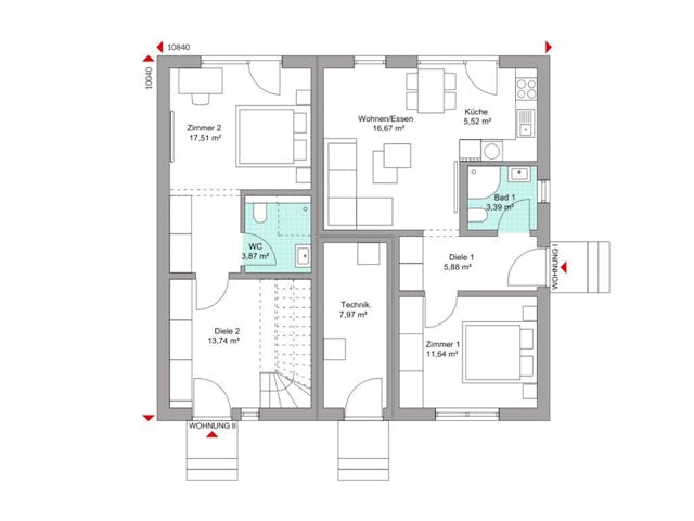 Fertighaus Privat 174.1 von Danwood Schlüsselfertig ab 402800€, Satteldach-Klassiker Grundriss 1