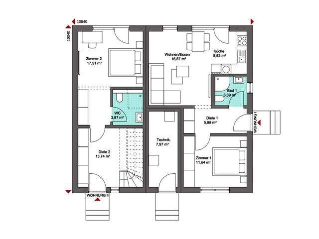 Fertighaus Privat 174.1 von Danwood Schlüsselfertig ab 371400€, Satteldach-Klassiker Grundriss 1