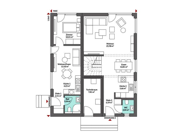 Fertighaus Privat 188 von Danwood Schlüsselfertig ab 393000€, Satteldach-Klassiker Grundriss 1