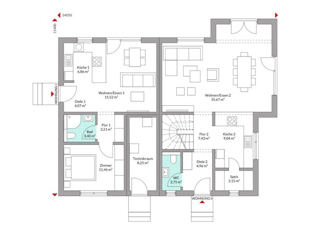 Fertighaus Privat 223 von Danwood Schlüsselfertig ab 495700€, Satteldach-Klassiker Grundriss 1