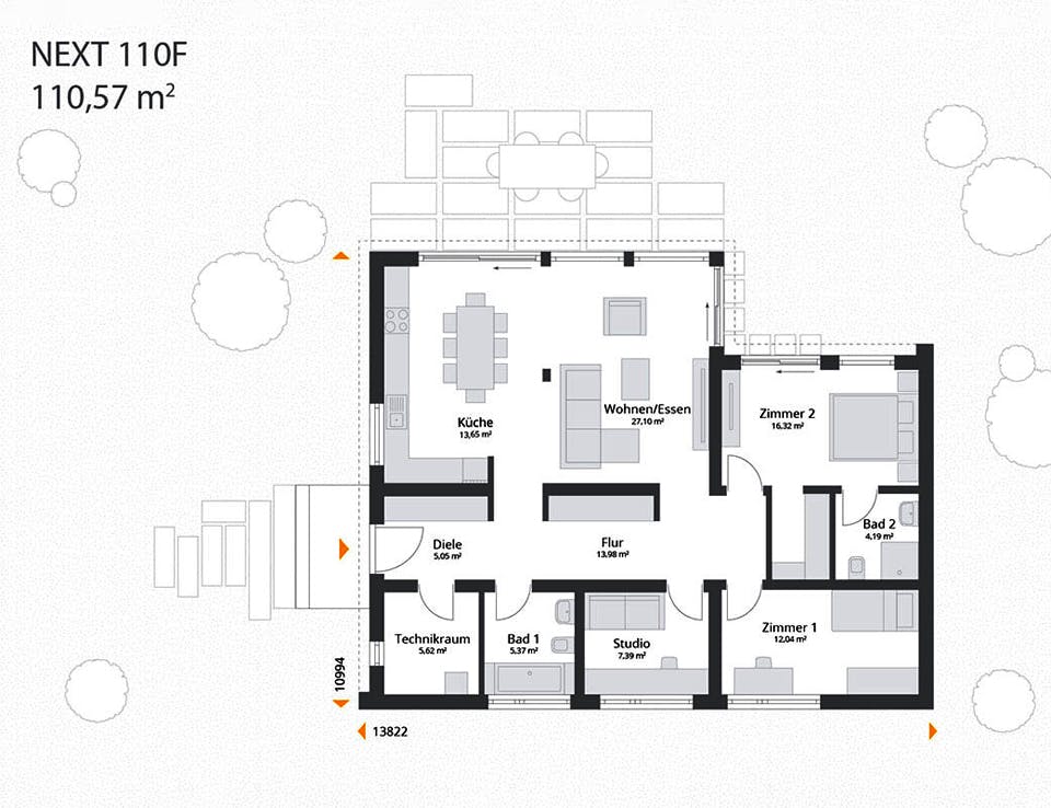Fertighaus Next 110 F von Danwood - NEXT by Danwood Schlüsselfertig ab 370900€, Bungalow Grundriss 1