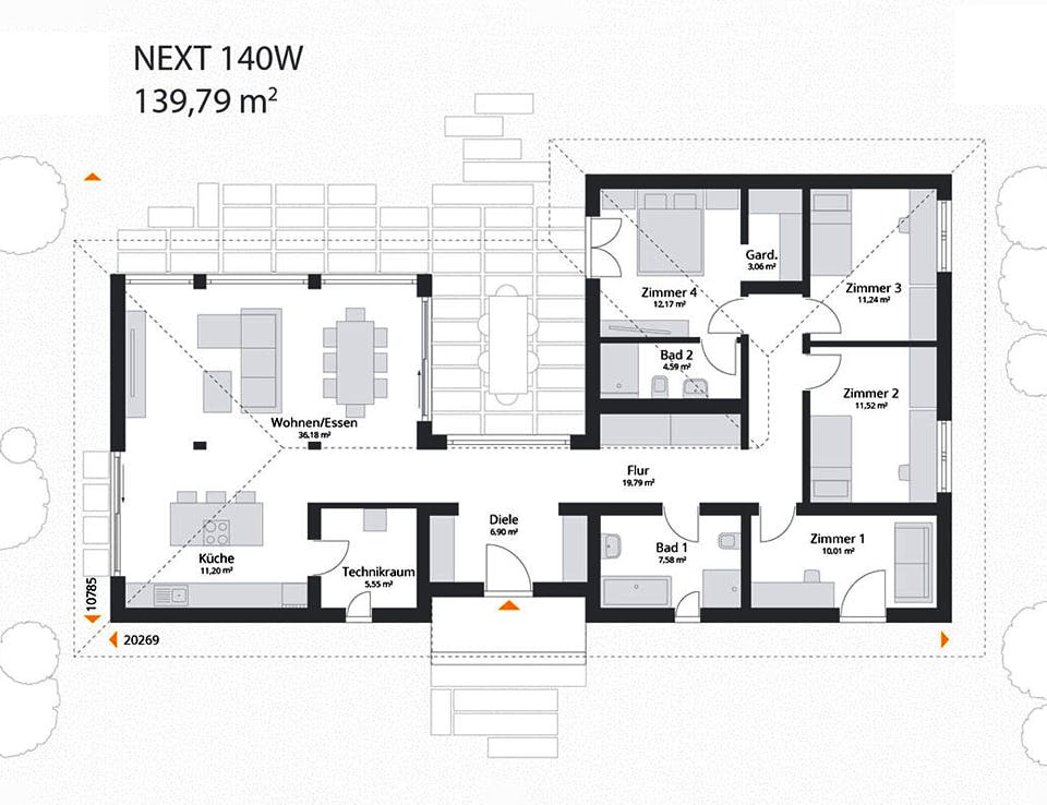 Fertighaus Next 140 W von Danwood - NEXT by Danwood Schlüsselfertig ab 476600€, Bungalow Grundriss 1