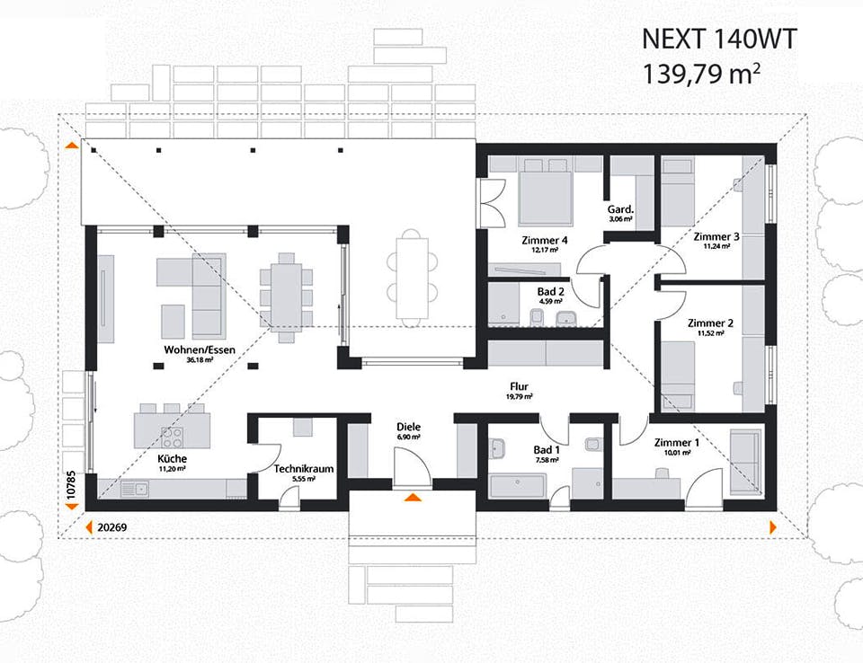 Fertighaus Next 140 WT von Danwood - NEXT by Danwood Schlüsselfertig ab 488700€, Bungalow Grundriss 1