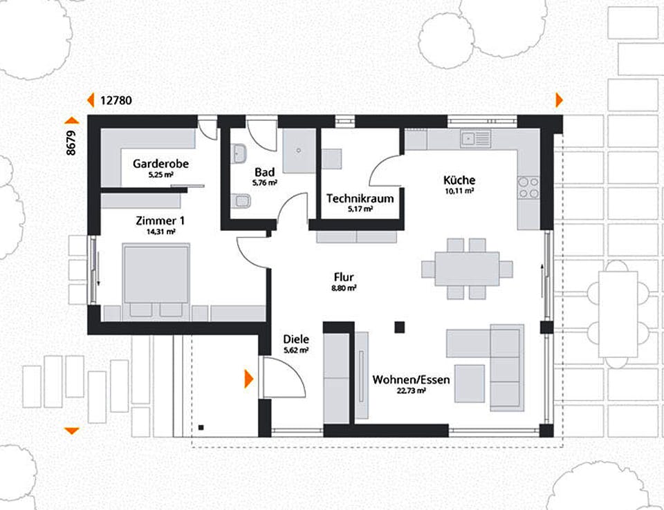 Fertighaus Next 80 F von Danwood - NEXT by Danwood Schlüsselfertig ab 276500€, Bungalow Grundriss 1