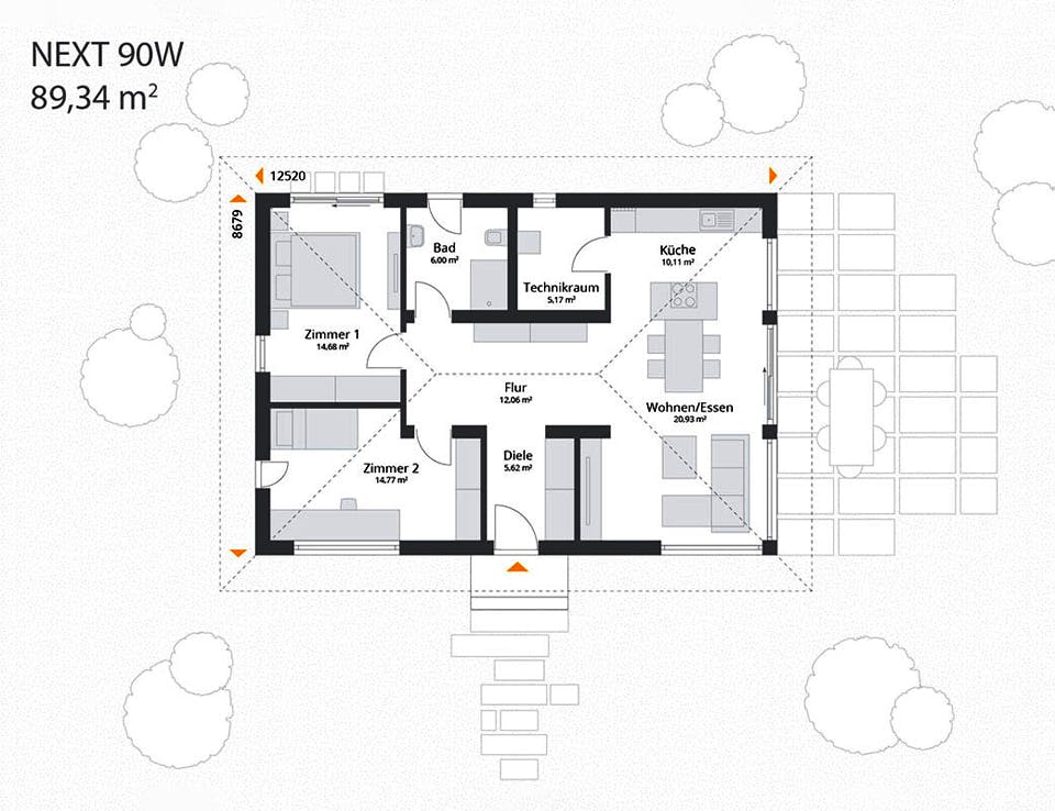 Fertighaus Next 90 W von Danwood - NEXT by Danwood Schlüsselfertig ab 299800€, Bungalow Grundriss 1