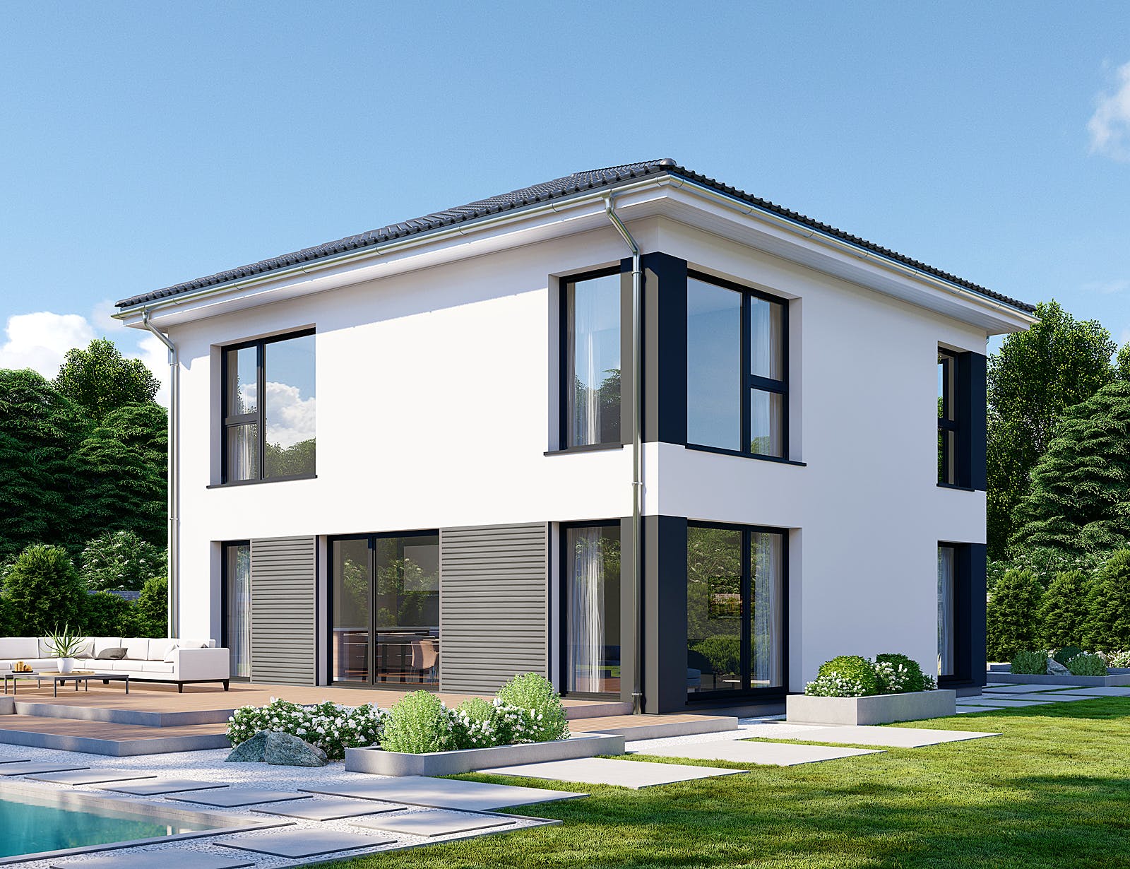 Fertighaus Park 133W von Danwood Schlüsselfertig ab 251600€, Stadtvilla Außenansicht 1