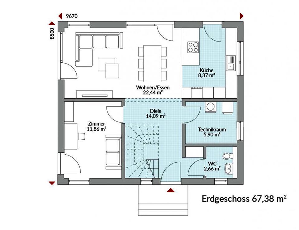 Fertighaus Park 133W von Danwood Schlüsselfertig ab 251600€, Stadtvilla Grundriss 1