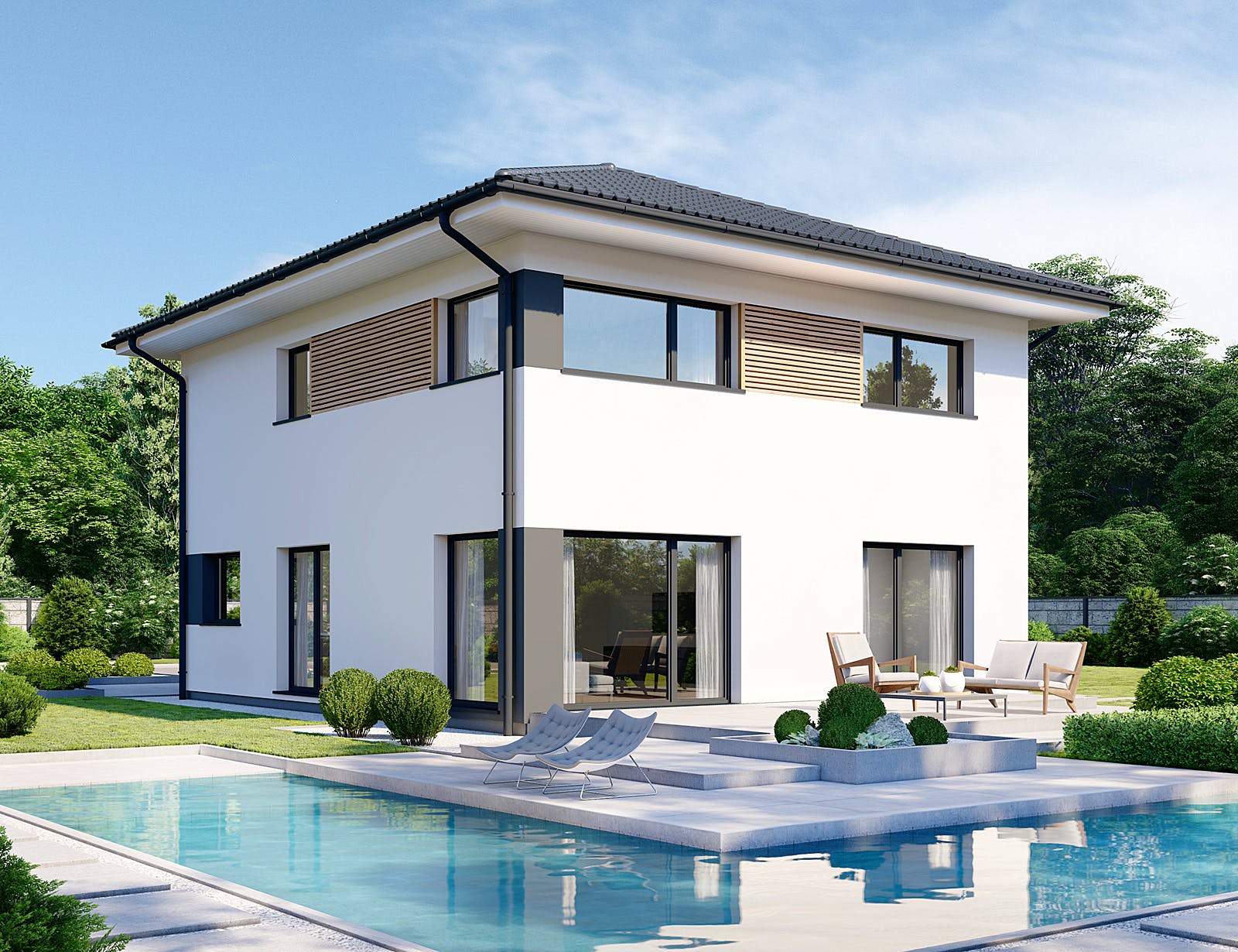 Fertighaus Park 152W von Danwood Schlüsselfertig ab 273000€, Stadtvilla Außenansicht 1