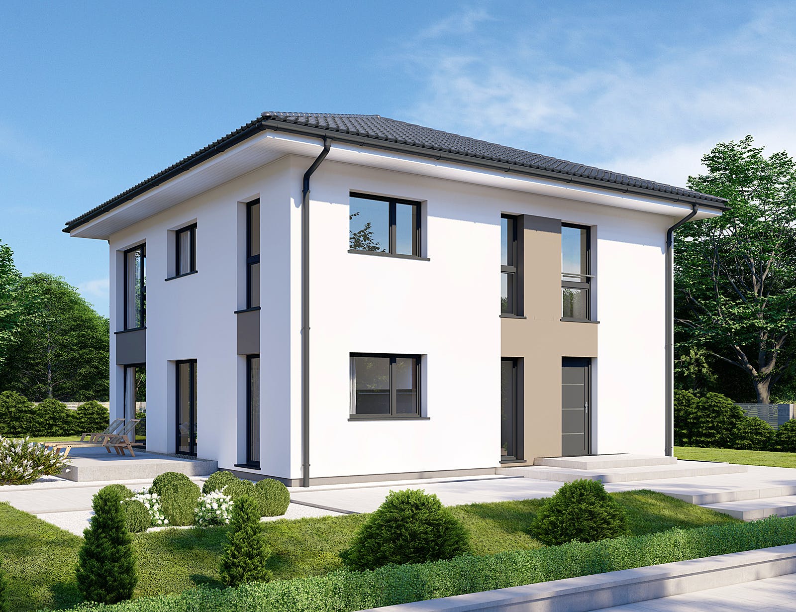 Fertighaus Park 168W von Danwood Schlüsselfertig ab 298100€, Stadtvilla Außenansicht 1