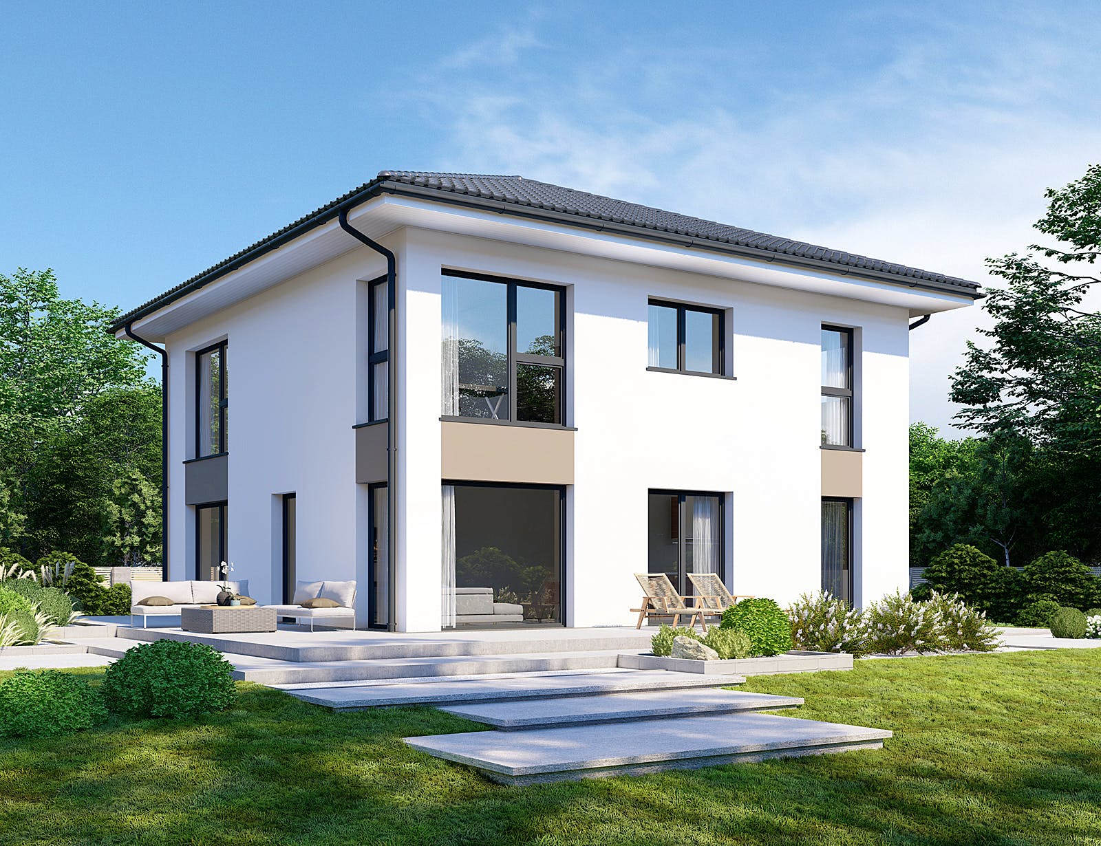 Fertighaus Park 168W von Danwood Schlüsselfertig ab 298100€, Stadtvilla Außenansicht 2