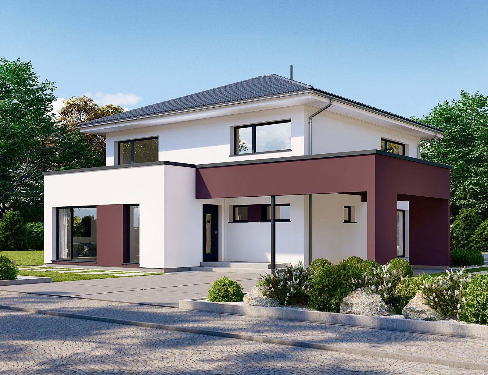 Fertighaus Park 186W von Danwood Schlüsselfertig ab 350100€, Stadtvilla Außenansicht 1