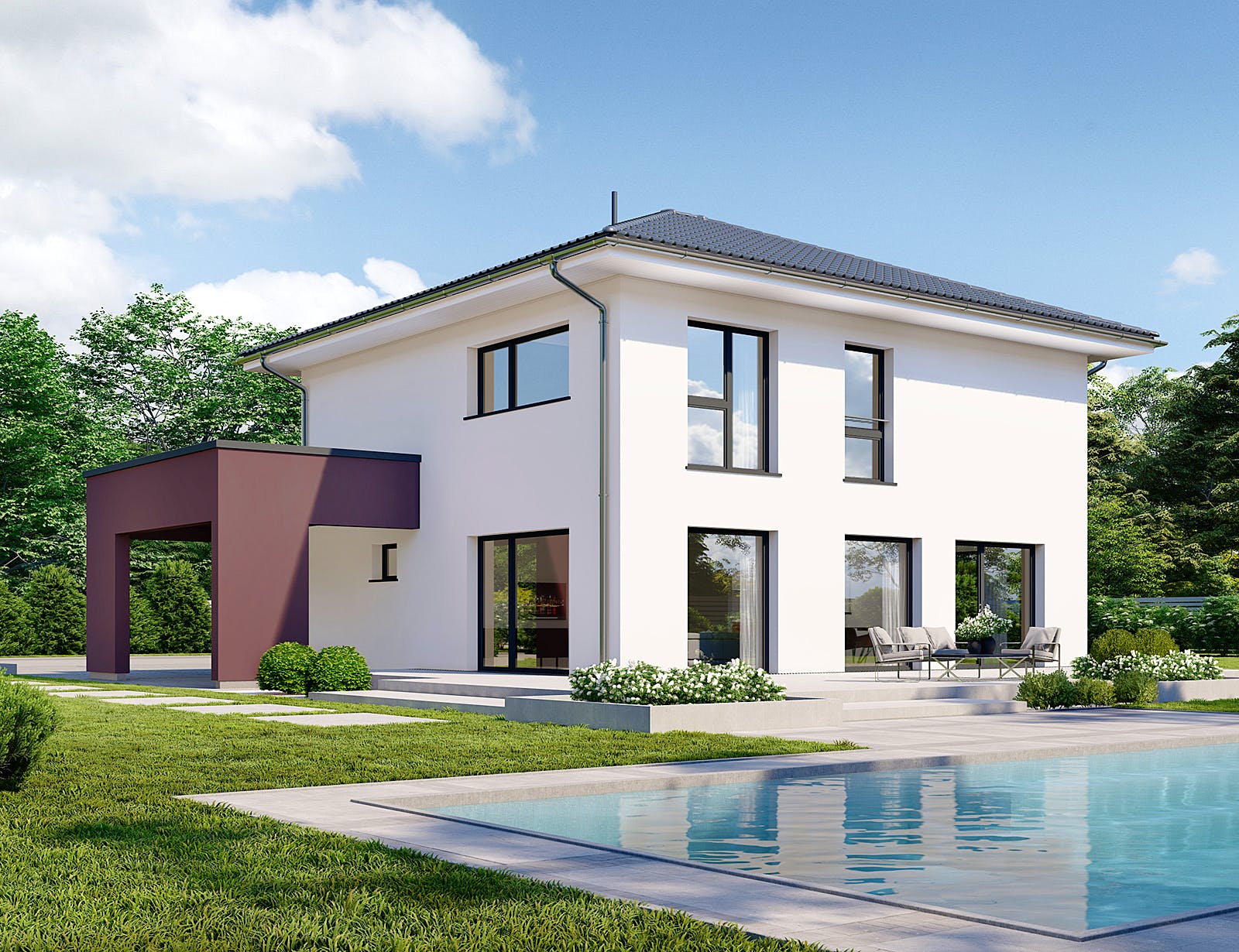 Fertighaus Park 186W von Danwood Schlüsselfertig ab 350100€, Stadtvilla Außenansicht 2
