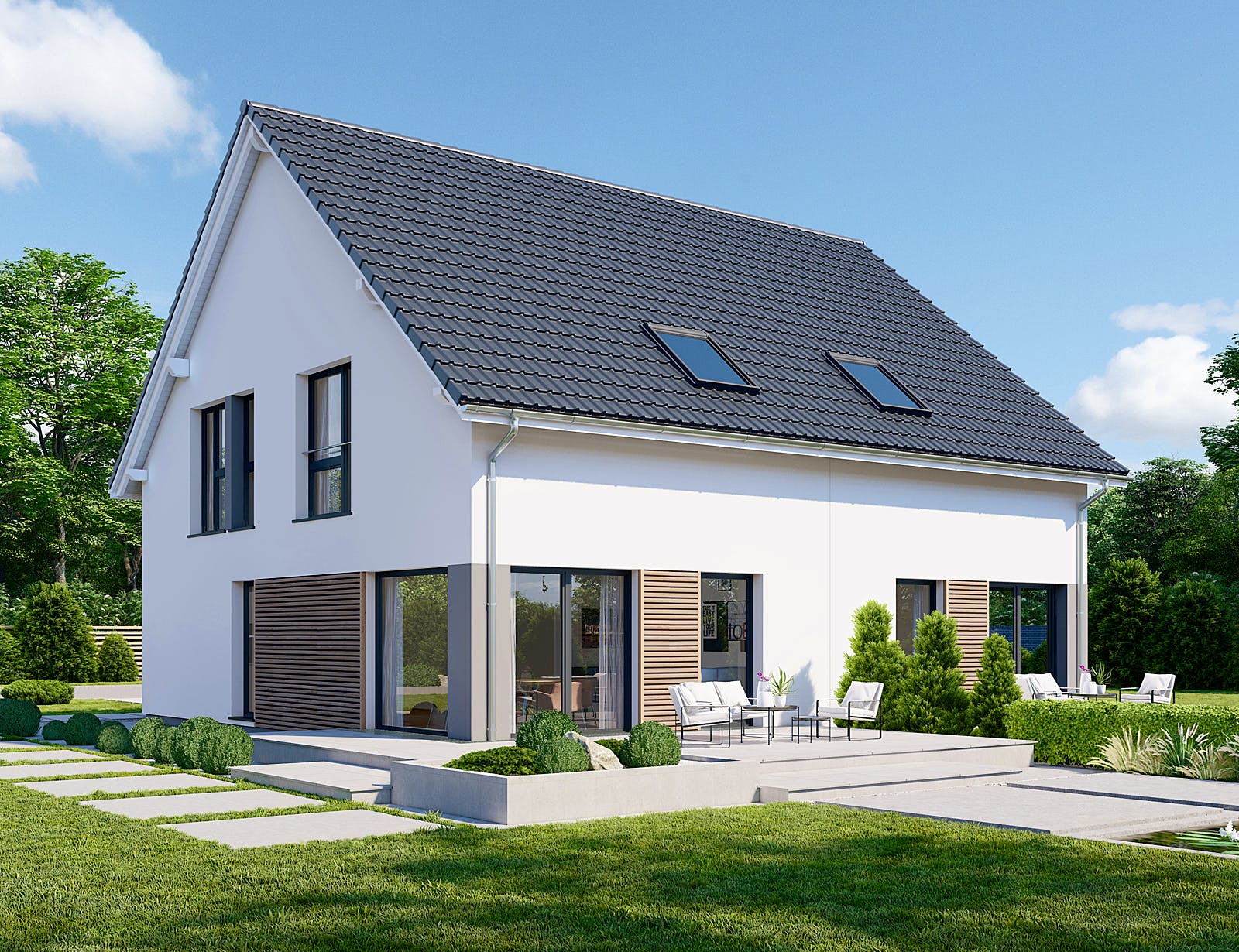 Fertighaus Partner 108 von Danwood Schlüsselfertig ab 217600€, Satteldach-Klassiker Außenansicht 2