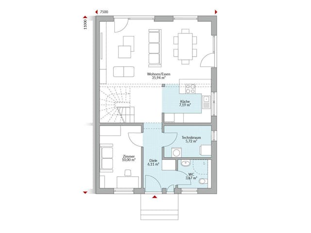 Fertighaus Partner 135 von Danwood Schlüsselfertig ab 286900€, Satteldach-Klassiker Grundriss 1 Fertighaus Partner 135 von Danwood Schlüsselfertig ab 286900€, Satteldach-Klassiker Grundriss 1