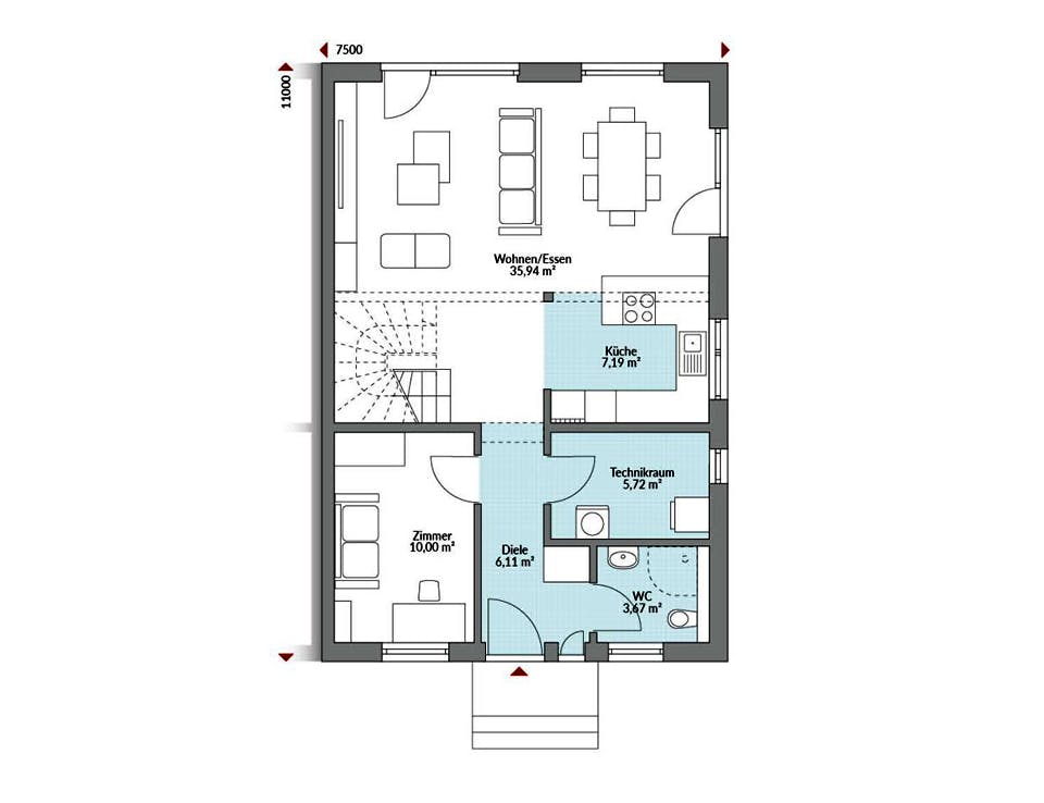 Fertighaus Partner 135 von Danwood Schlüsselfertig ab 258200€, Satteldach-Klassiker Grundriss 1