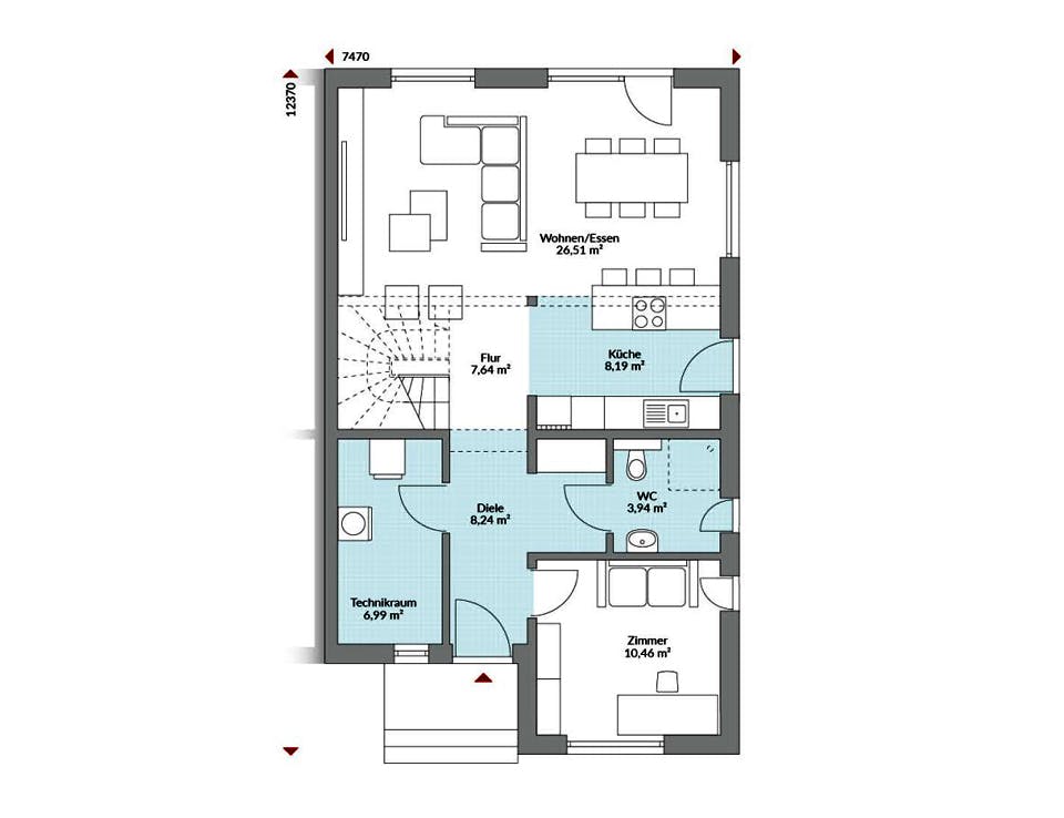 Fertighaus Partner 136 von Danwood Schlüsselfertig ab 250200€, Satteldach-Klassiker Grundriss 1
