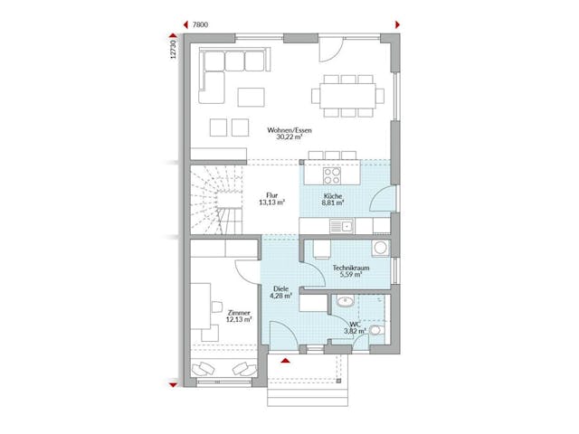 Fertighaus Partner 151 von Danwood Schlüsselfertig ab 316600€, Satteldach-Klassiker Grundriss 1