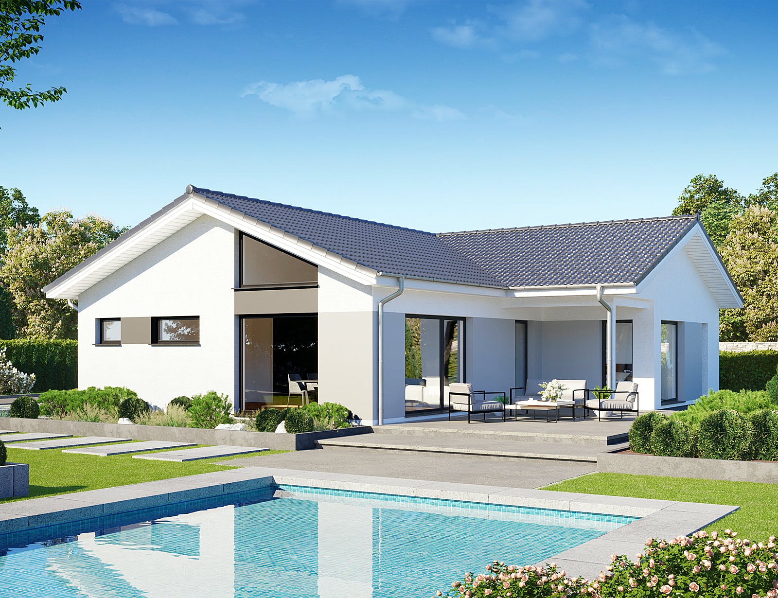 Fertighaus Perfect 113 von Danwood Schlüsselfertig ab 242800€, Bungalow Außenansicht 2