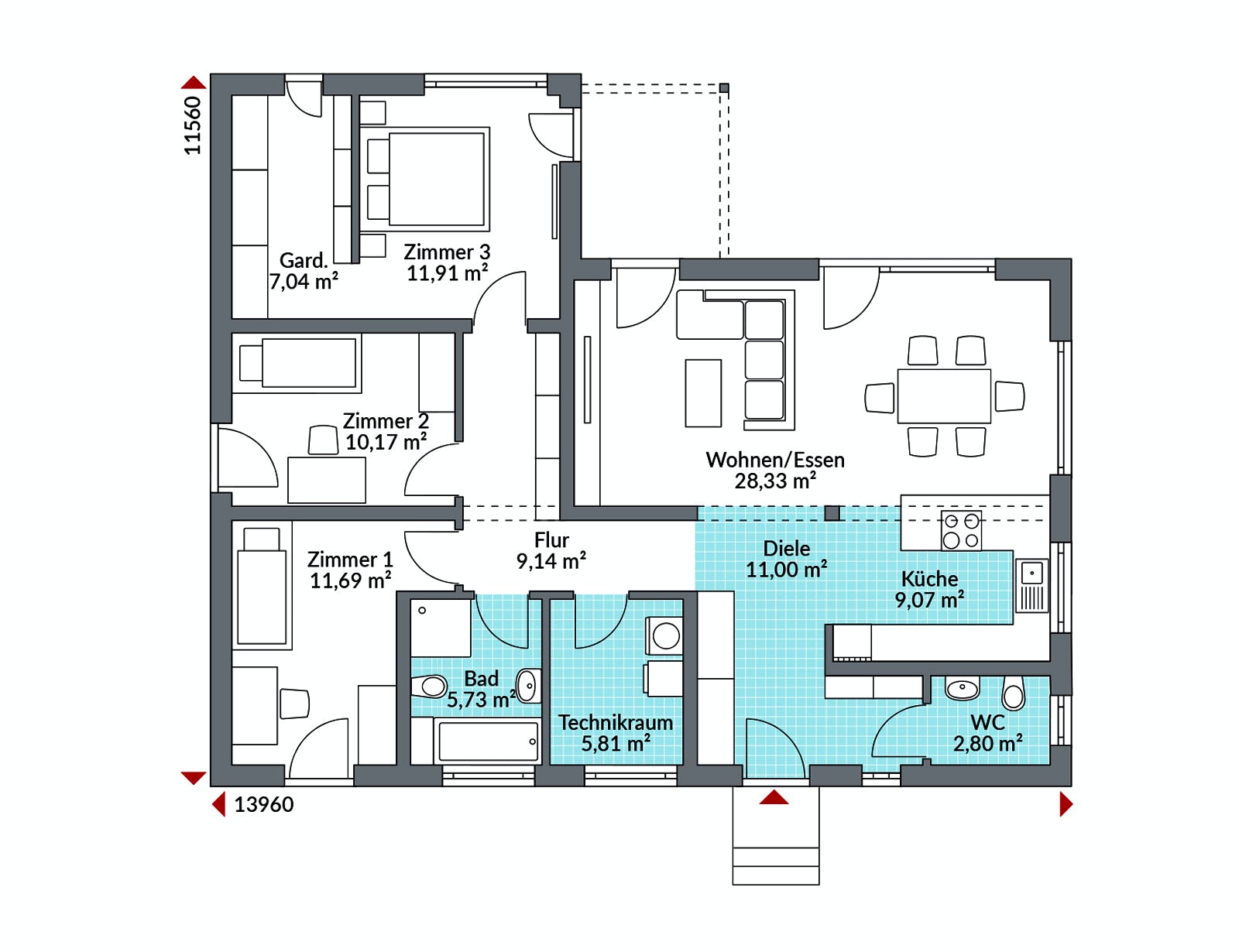 Fertighaus Perfect 113 von Danwood Schlüsselfertig ab 242800€, Bungalow Grundriss 1