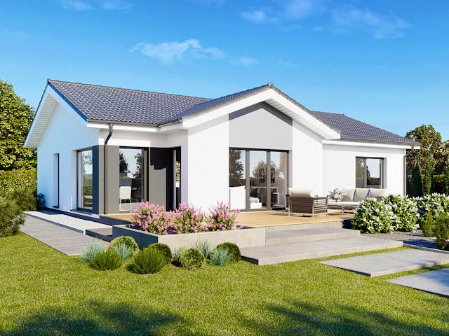 Fertighaus Perfect 116 von Danwood Schlüsselfertig ab 265300€, Bungalow Außenansicht 1 Fertighaus Perfect 116 von Danwood Schlüsselfertig ab 265300€, Bungalow Außenansicht 1