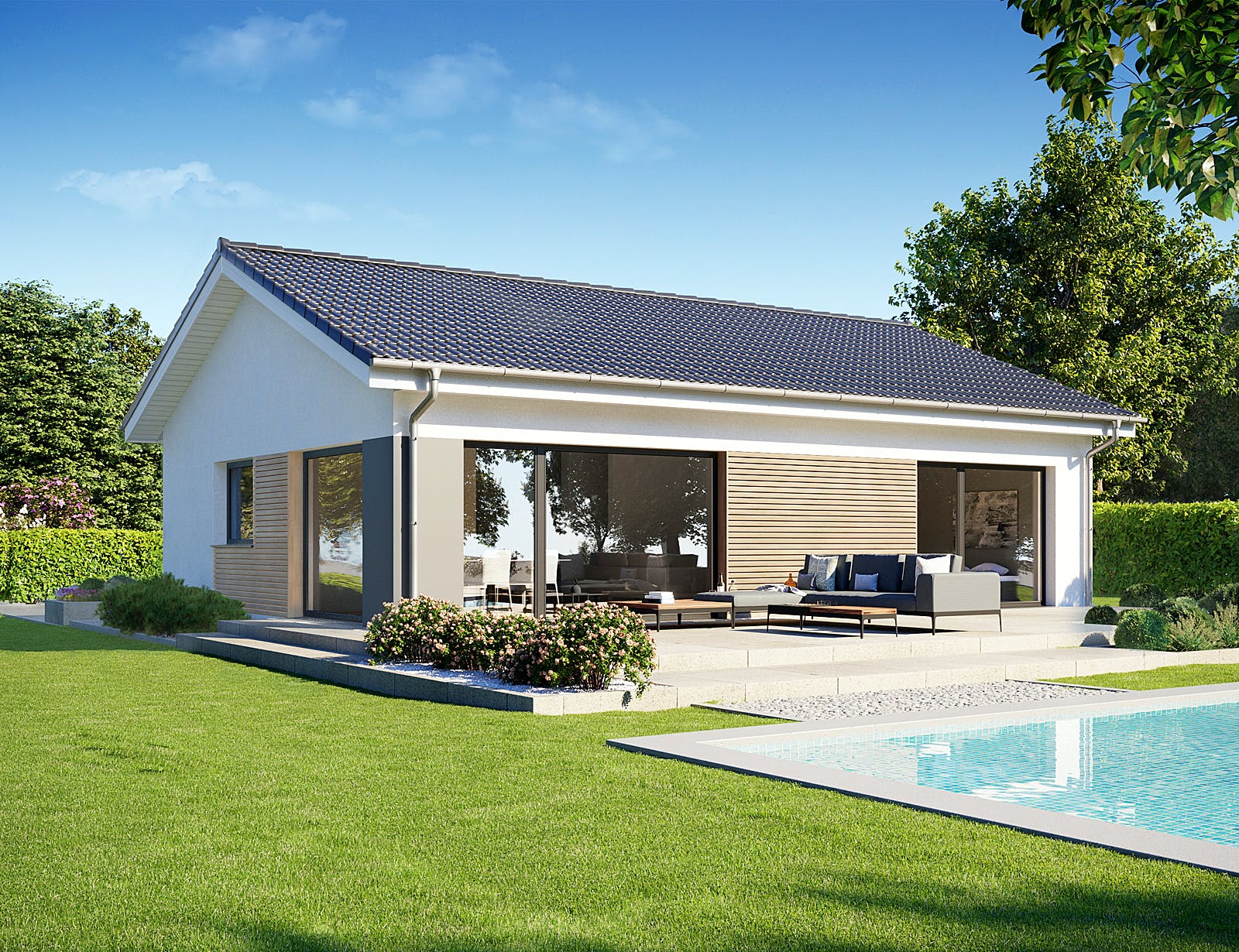Fertighaus Perfect 86 von Danwood Schlüsselfertig ab 183100€, Bungalow Außenansicht 1