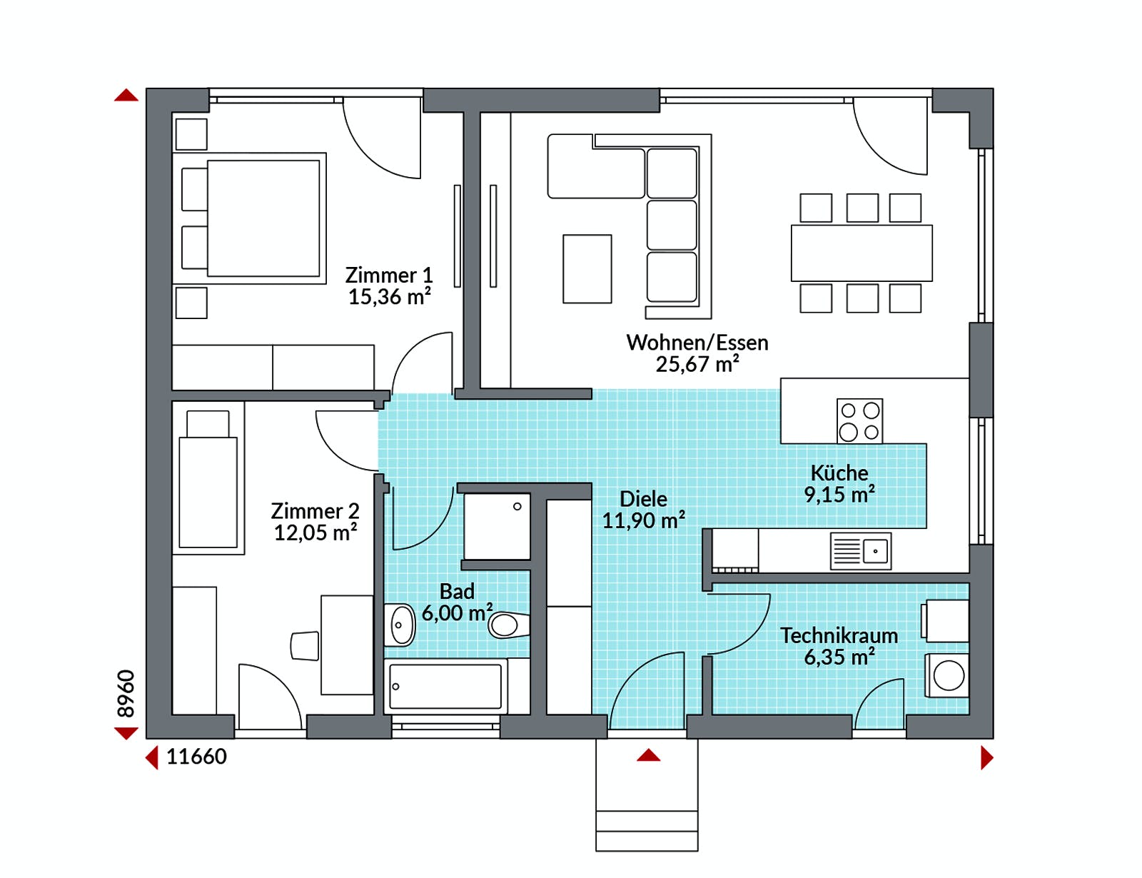Fertighaus Perfect 86 von Danwood Schlüsselfertig ab 183100€, Bungalow Grundriss 1