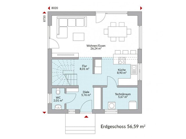 Fertighaus Point 110 von Danwood Schlüsselfertig ab 245800€, Satteldach-Klassiker Grundriss 1