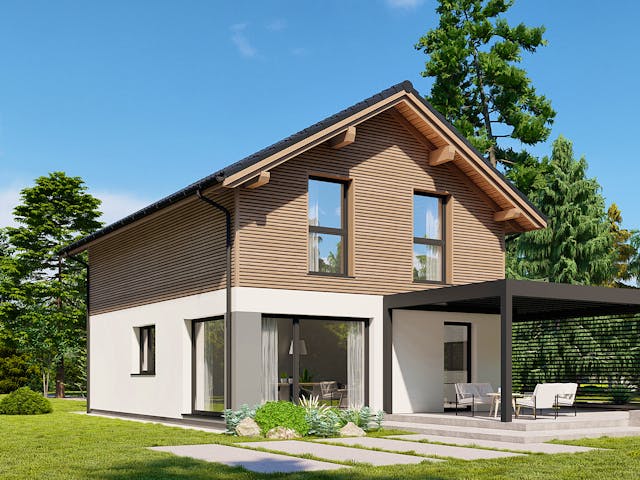 Fertighaus Point 116 von Danwood Schlüsselfertig ab 256900€, Satteldach-Klassiker Außenansicht 1