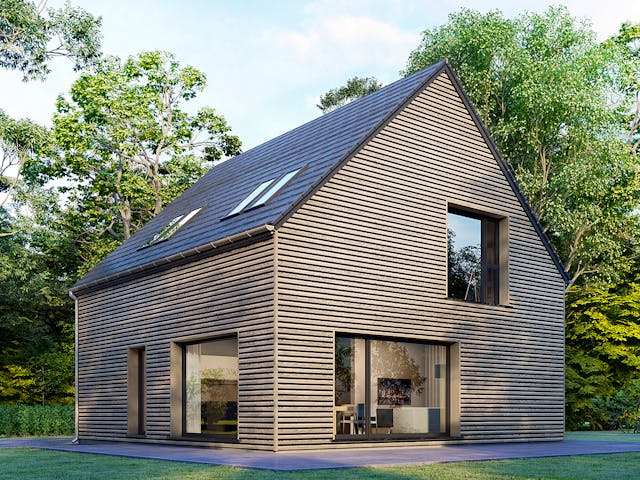 Fertighaus Point 128.1 von Danwood Schlüsselfertig ab 262200€, Satteldach-Klassiker Außenansicht 1