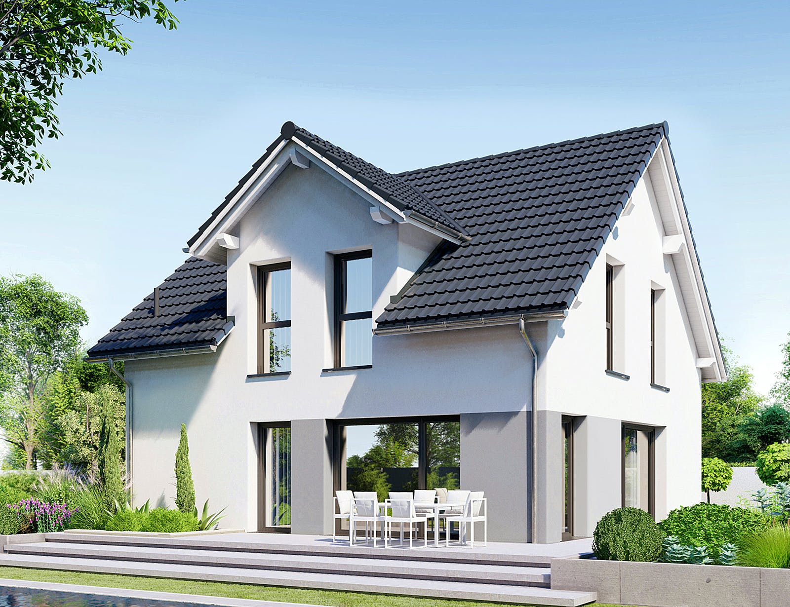 Fertighaus Point 128.2 von Danwood Schlüsselfertig ab 234000€, Satteldach-Klassiker Außenansicht 1