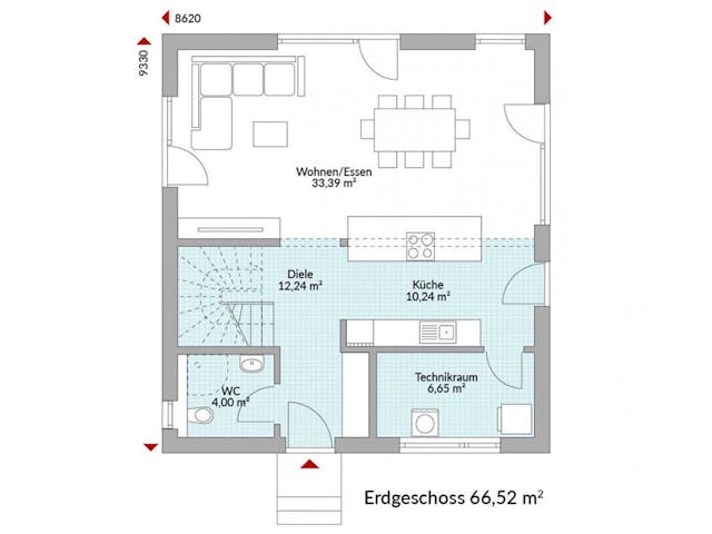 Fertighaus Point 128.2 von Danwood Schlüsselfertig ab 285900€, Satteldach-Klassiker Grundriss 1