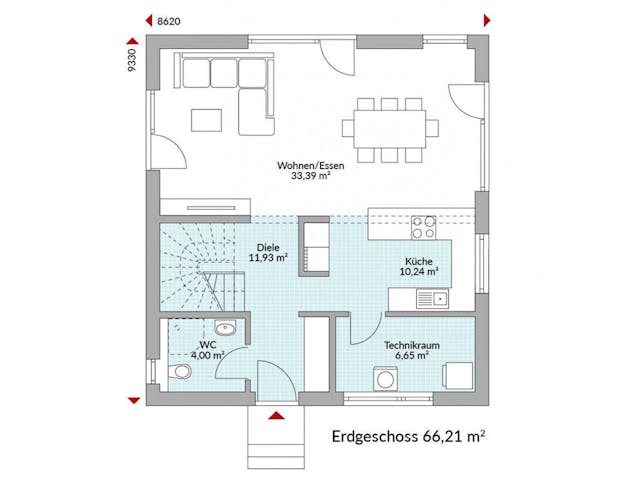 Fertighaus Point 128 von Danwood Schlüsselfertig ab 260300€, Satteldach-Klassiker Grundriss 1