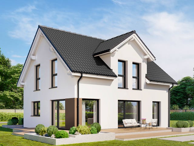 Fertighaus Point 133.1 von Danwood Schlüsselfertig ab 285300€, Satteldach-Klassiker Außenansicht 1 Fertighaus Point 133.1 von Danwood Schlüsselfertig ab 285300€, Satteldach-Klassiker Außenansicht 1