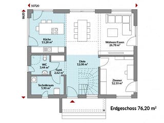 Fertighaus Point 140 von Danwood Schlüsselfertig ab 327100€, Satteldach-Klassiker Grundriss 1