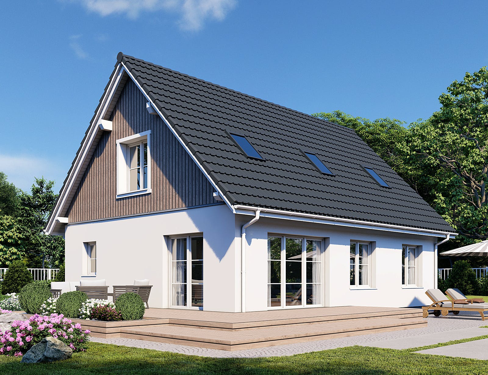 Fertighaus Point 142.1 von Danwood Schlüsselfertig ab 245700€, Satteldach-Klassiker Außenansicht 1