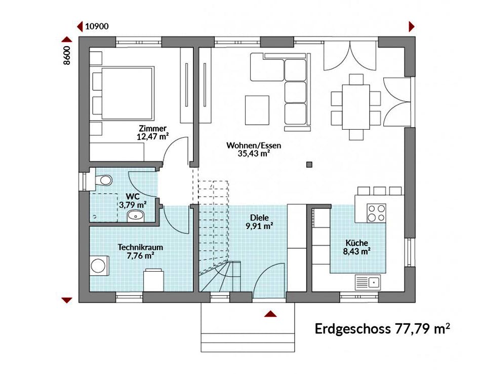 Fertighaus Point 142.1 von Danwood Schlüsselfertig ab 245700€, Satteldach-Klassiker Grundriss 1