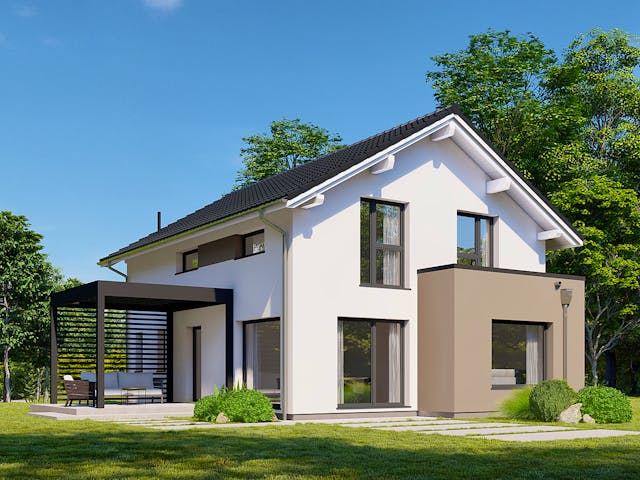 Fertighaus Point 143 von Danwood Schlüsselfertig ab 304400€, Satteldach-Klassiker Außenansicht 1