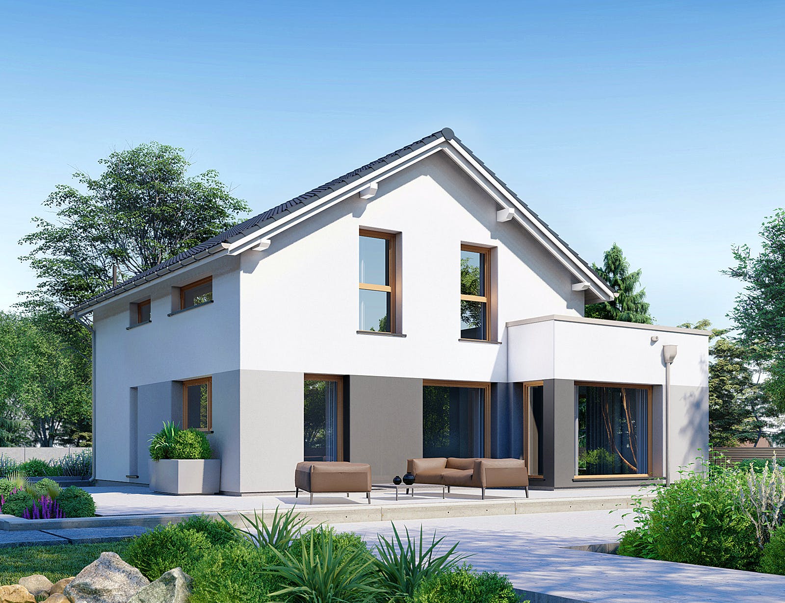 Fertighaus Point 144 von Danwood Schlüsselfertig ab 261300€, Satteldach-Klassiker Außenansicht 1