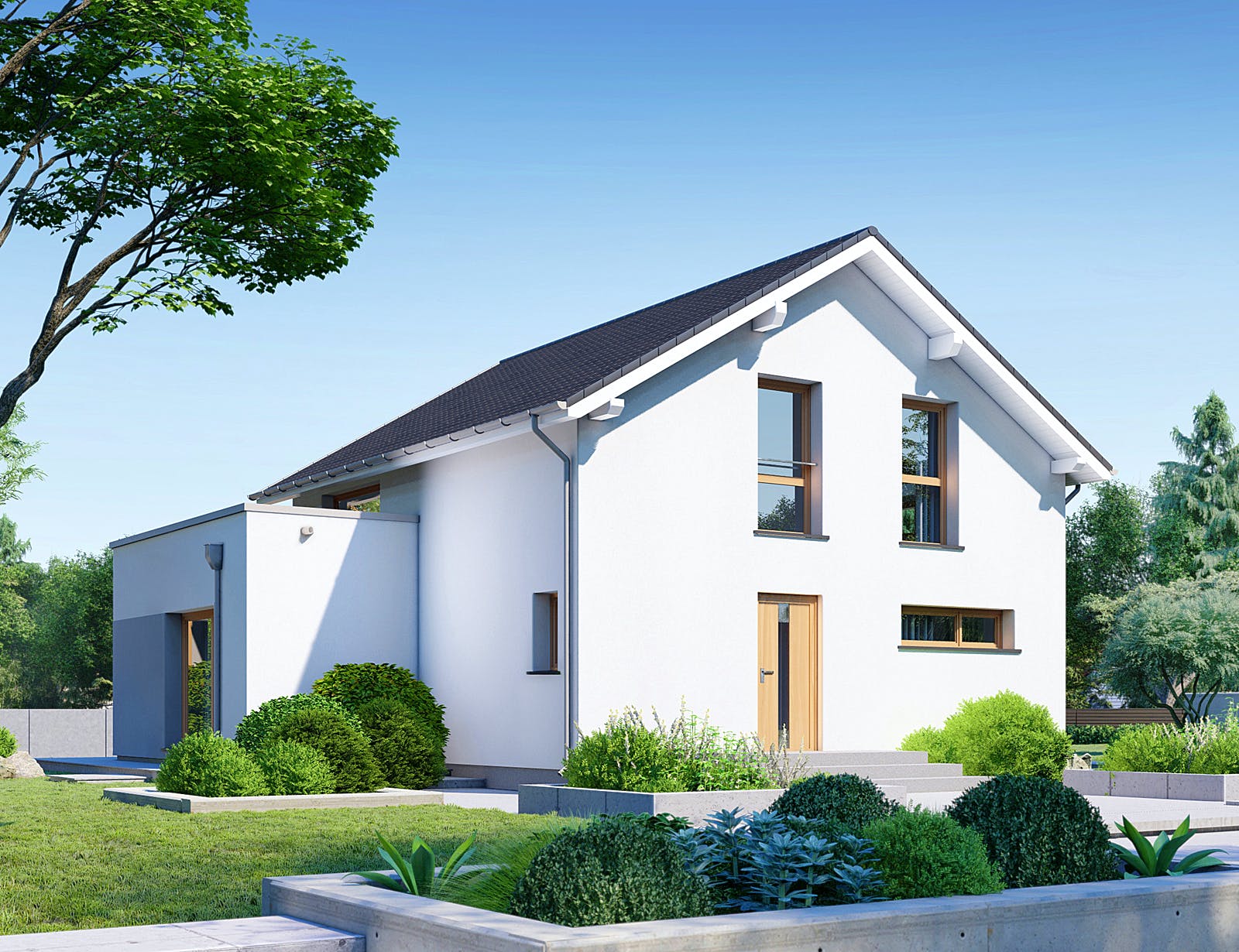 Fertighaus Point 144 von Danwood Schlüsselfertig ab 261300€, Satteldach-Klassiker Außenansicht 2